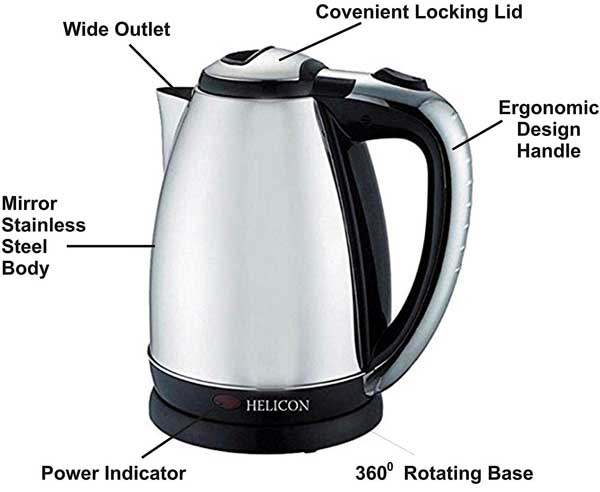 Best Coffee Machine in India  - HELICON Strong Stainless Steel Body Coffee Maker Electric Kettle (2L)